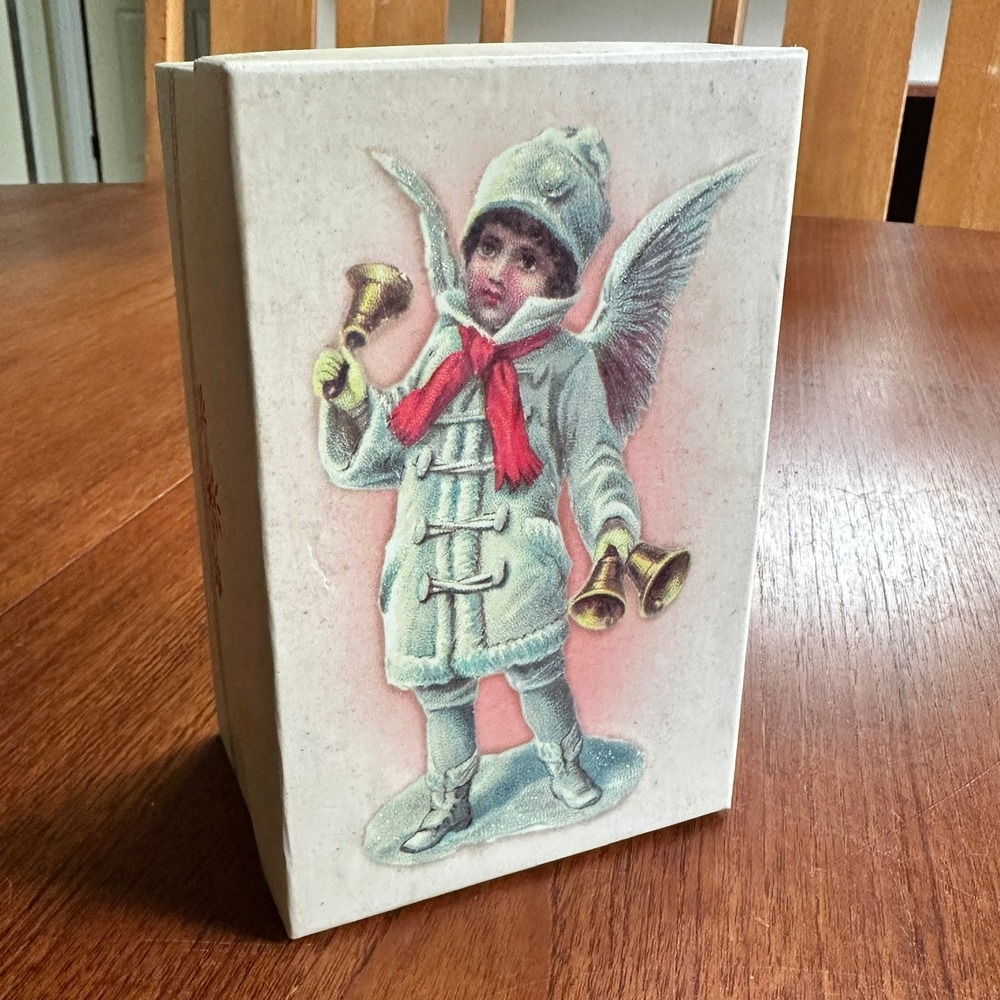 Vintage Victorian Winter Angel Christmas Ornament with Bells in Box 5" Kitsch
